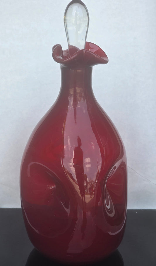 Blenko Ruby red triple pinched Glass decanter mug14
