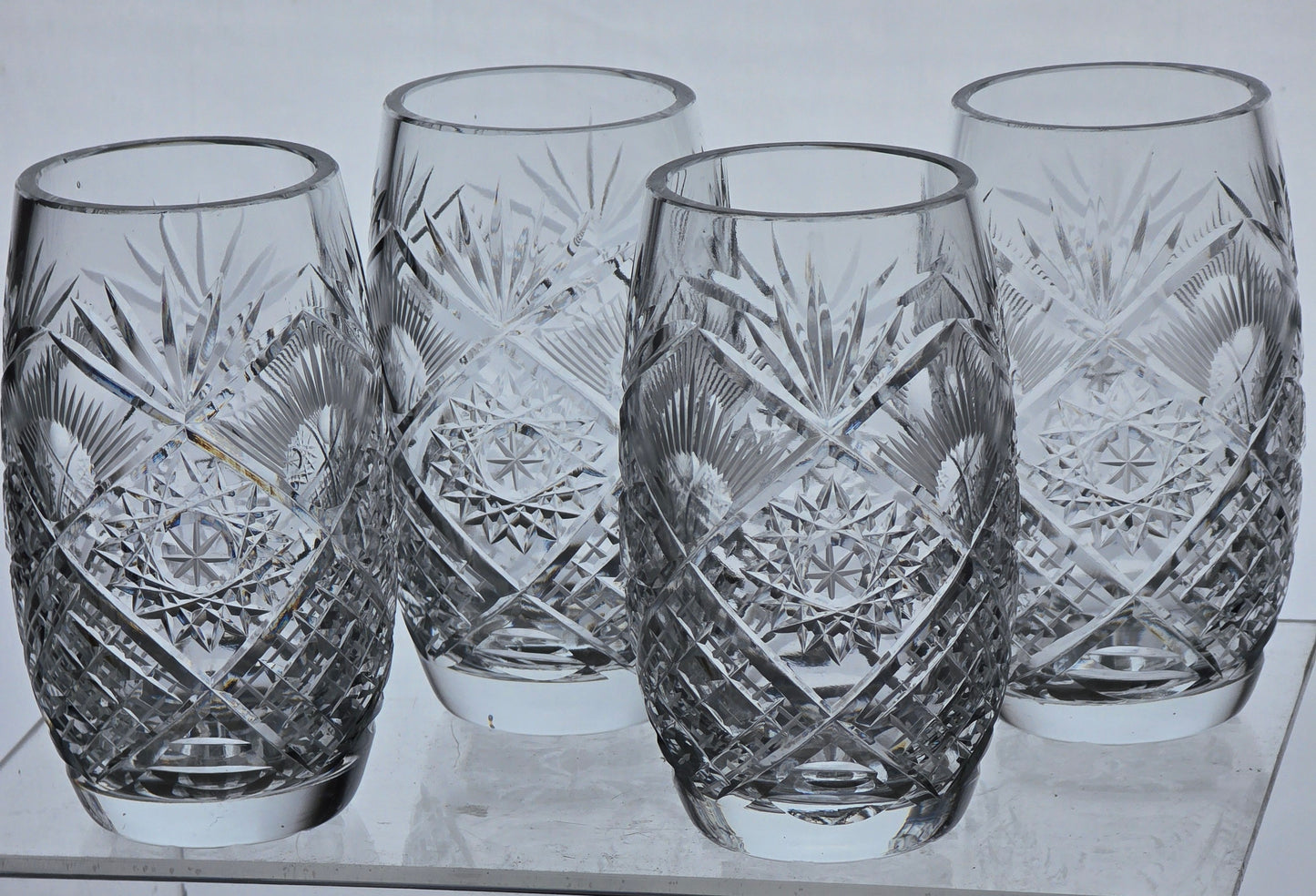 4 piece Cross cut pattern Hand cut Crystal juice glass