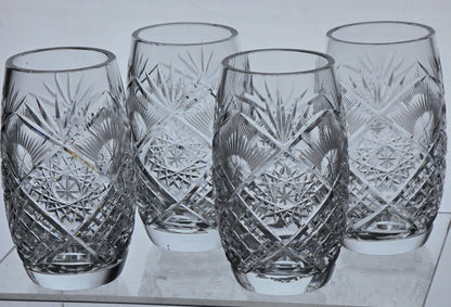 4 piece Cross cut pattern Hand cut Crystal juice glass