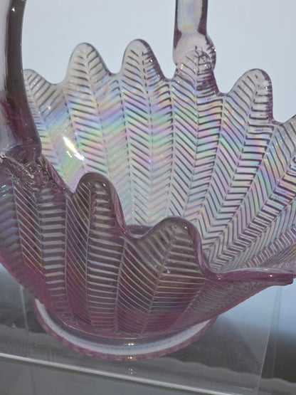 L.E Smith Glass scoloped edge pink iridescent basket