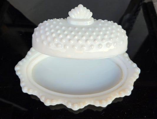 L.E. SMITH milk glass hobnail oval butter dish