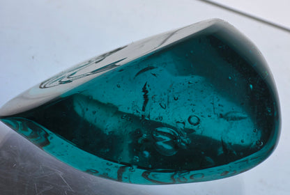 Hand crafted art glass paperweight from L.E. Smith Etched fish Glows