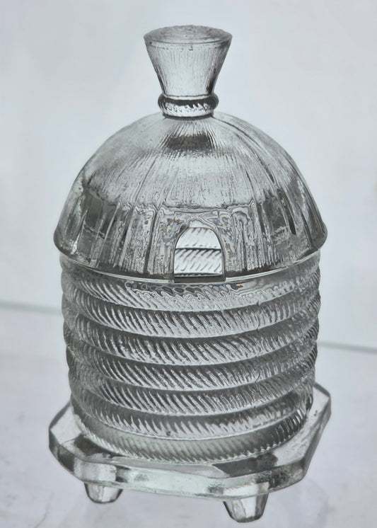 LE Smith glass clear bee hive honey jar