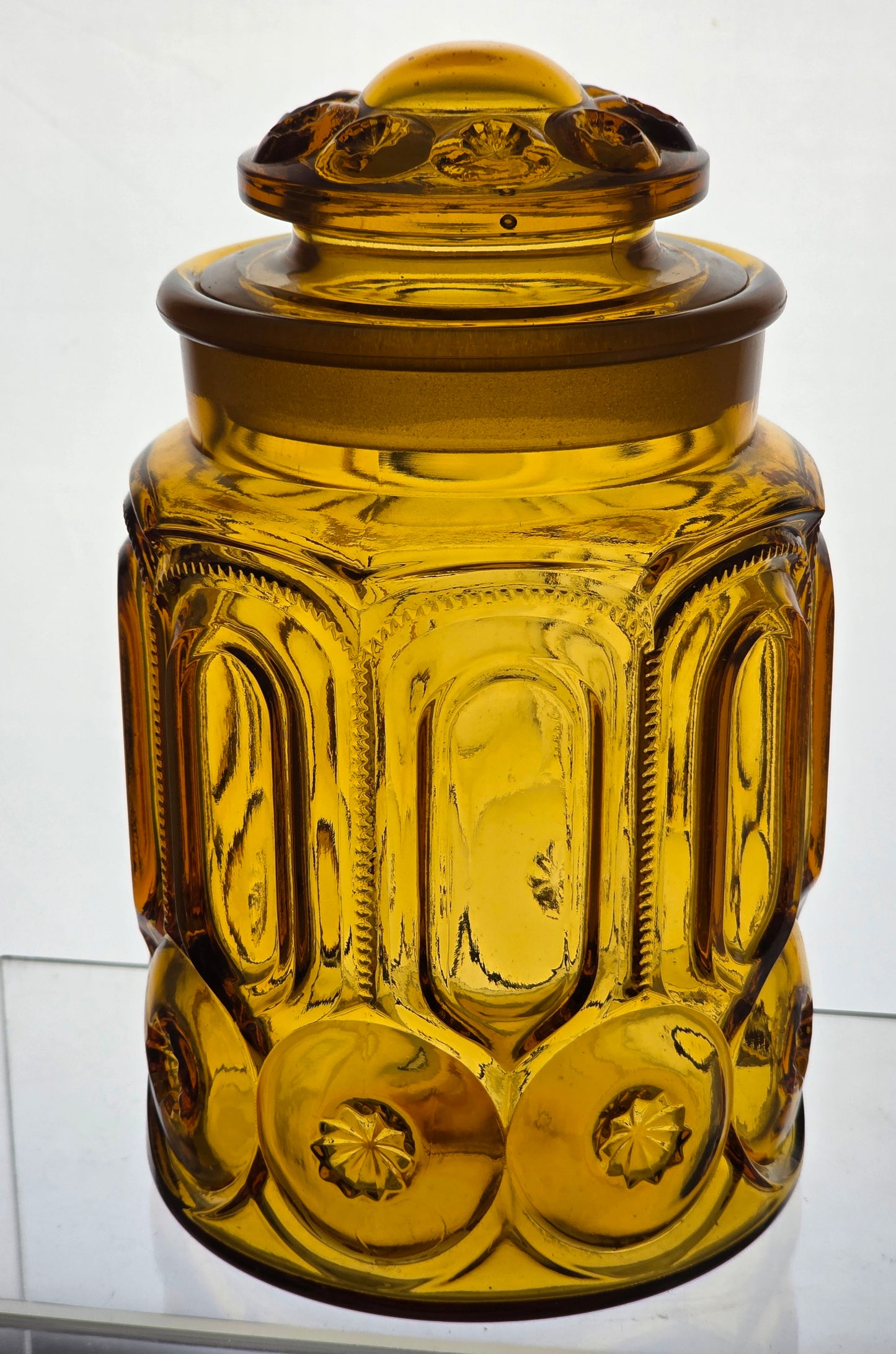 LE Smith glass amber moon and stars extra large canister