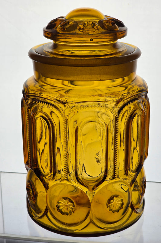 LE Smith glass amber moon and stars extra large canister