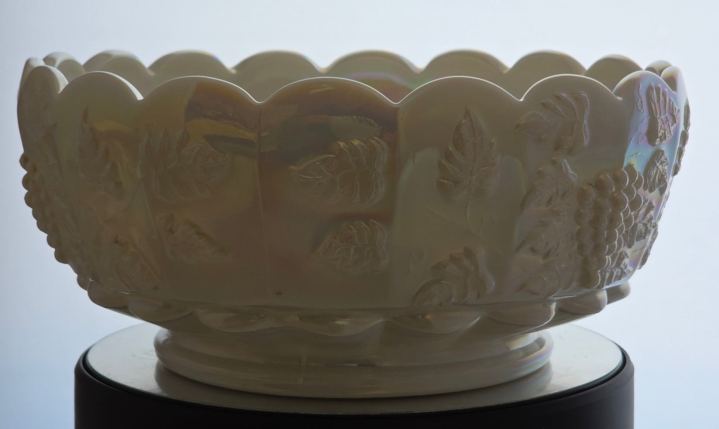 Westmoreland milk Glass paneled grape Mother of pearl bowl