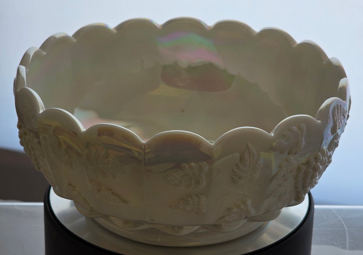 Westmoreland milk Glass paneled grape Mother of pearl bowl