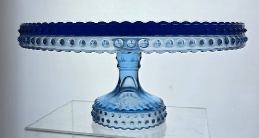 LE Smith large blue hobnail cake plate
