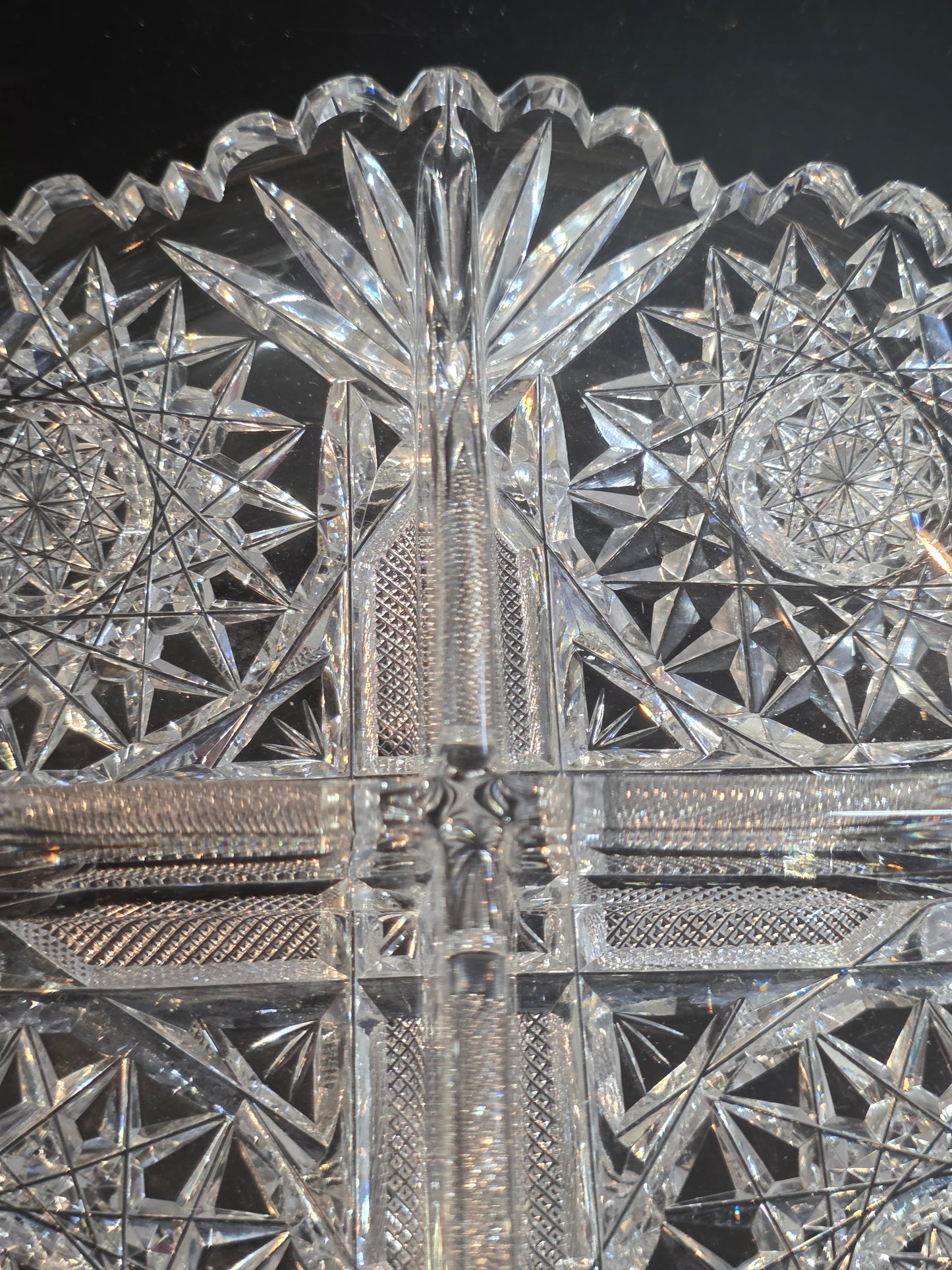 ABP cut glass 2 handled divided dish American brilliant period 1886 -1915 bob58