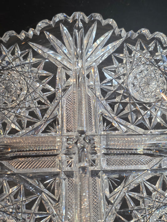 ABP cut glass 2 handled divided dish American brilliant period 1886 -1915 bob58