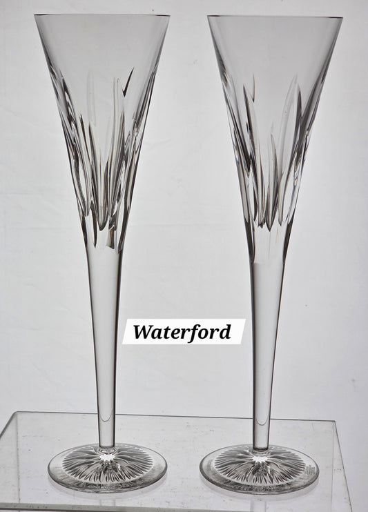 Signed Waterford CUT GLASS Times Square Toasting Flutes pair crystal