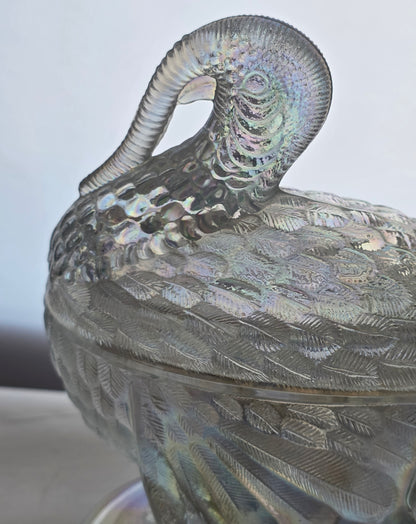 L.E Smith Glass iridescent turkey lid soup bowl