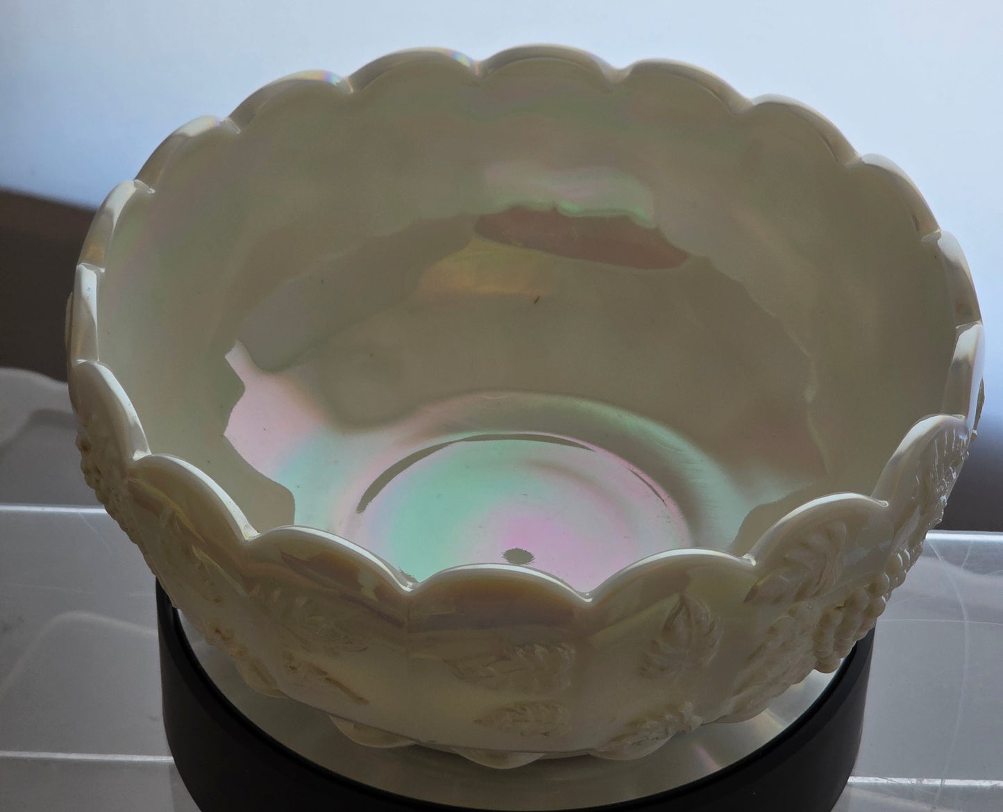 Westmoreland milk Glass paneled grape Mother of pearl bowl