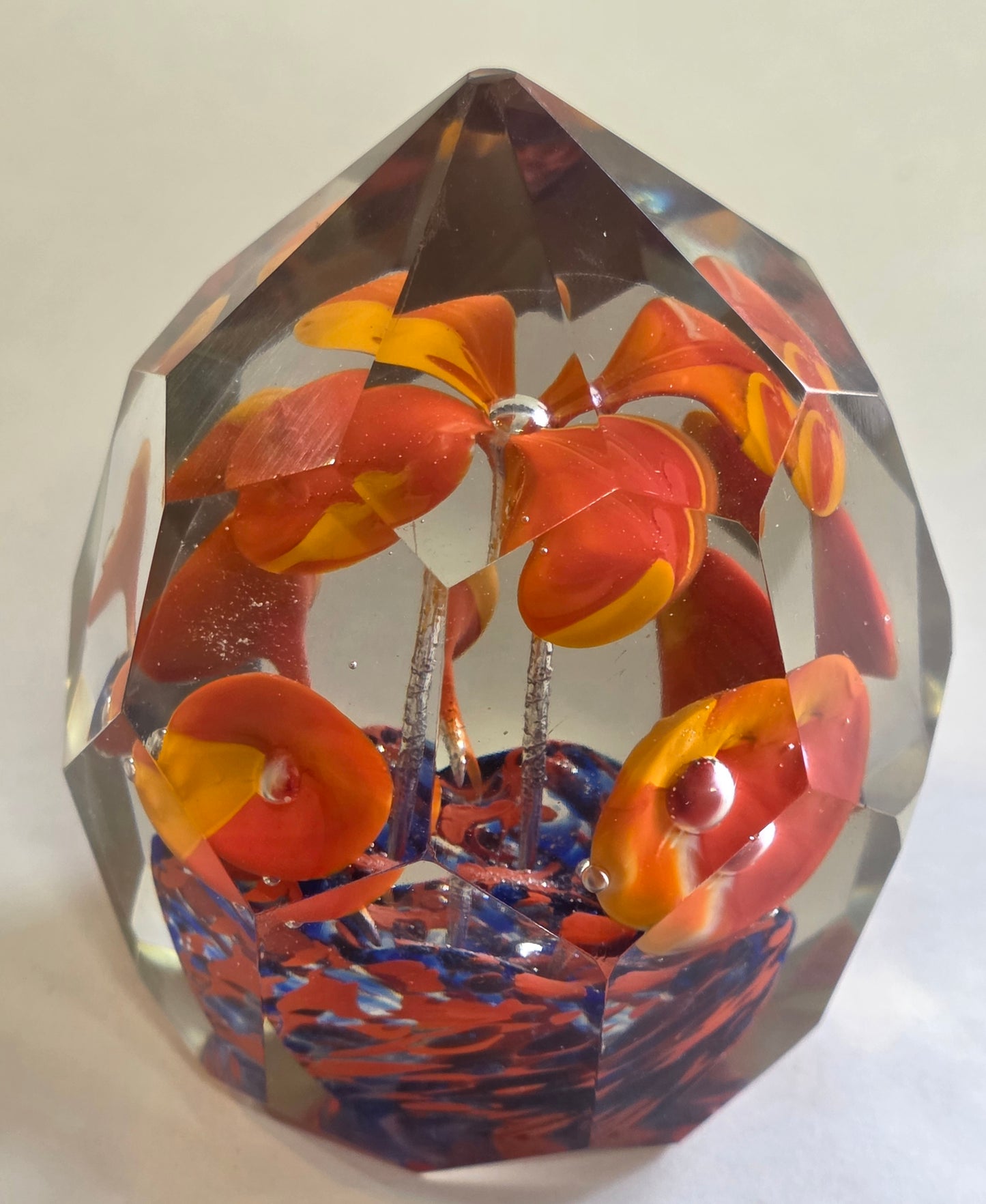 Hand crafted art glass faceted paperweight