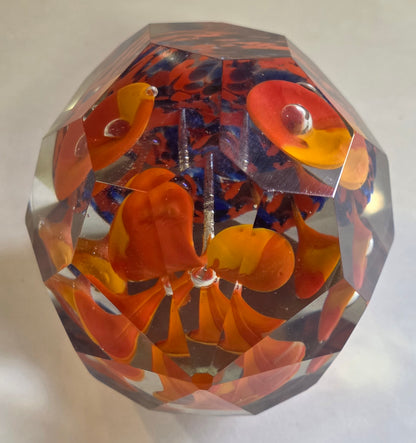 Hand crafted art glass faceted paperweight