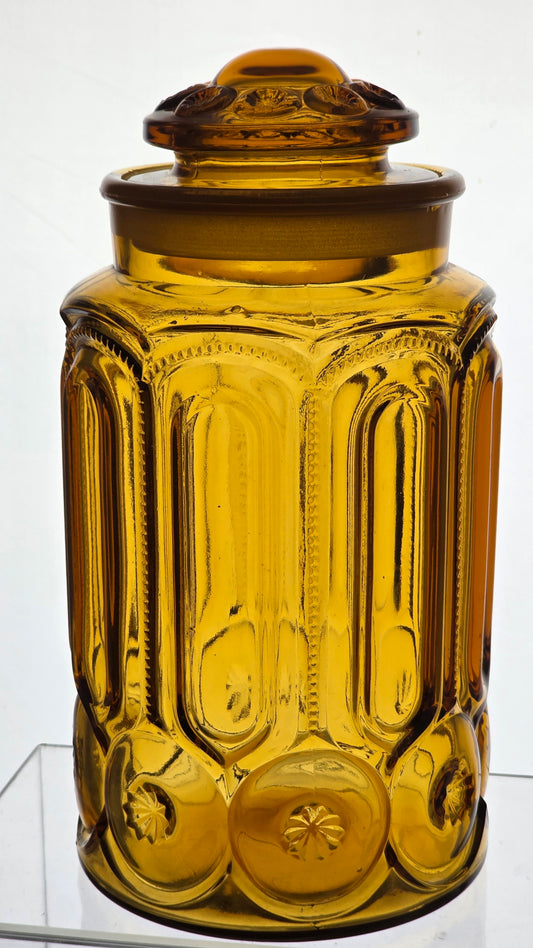 LE Smith glass amber moon and stars large canister