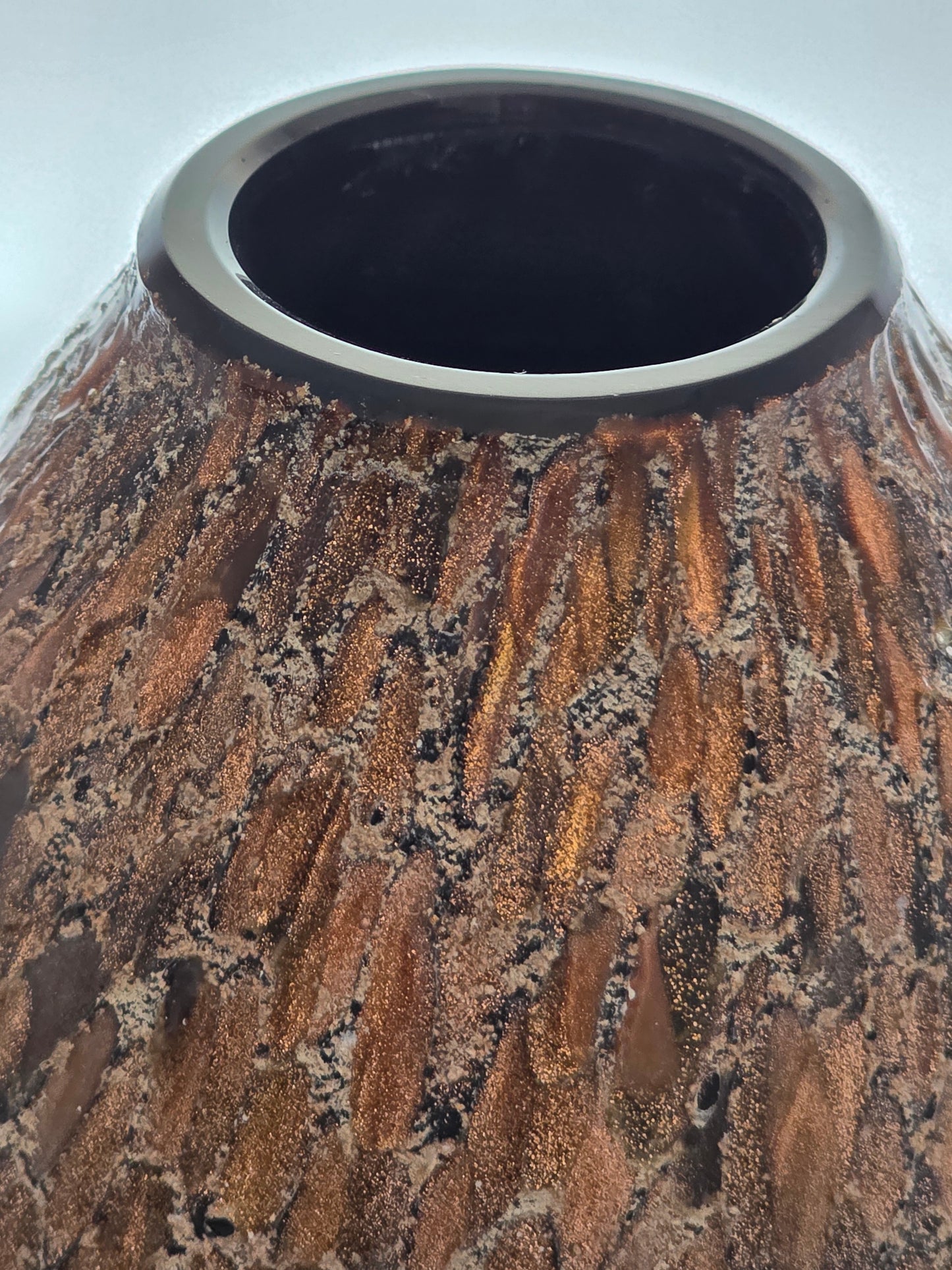 Sparkle spatter Art glass black and gold vase