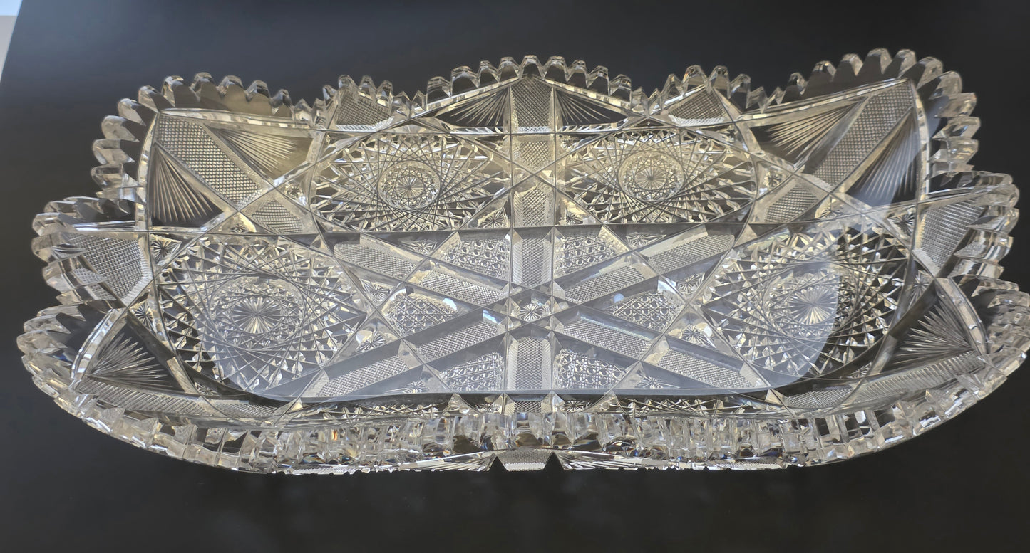 American Brilliant Period Cut Glass rectangular tray Antique bob31