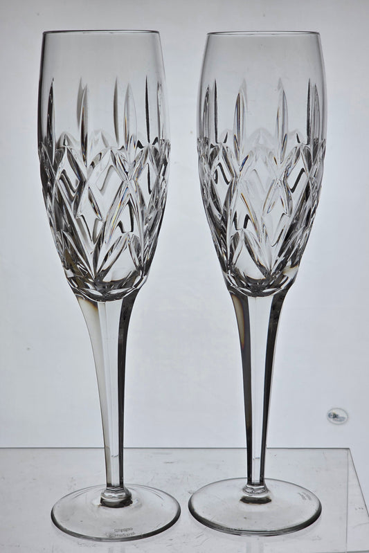 Signed Waterford CUT GLASS Carnegie Flutes crystal pair