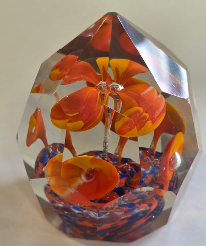 Hand crafted art glass faceted paperweight