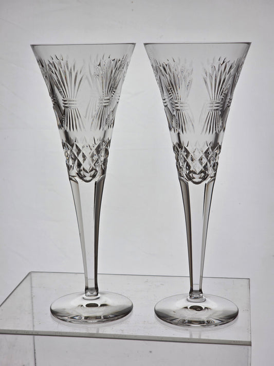 Signed Waterford CUT GLASS millennium Prosperity Toasting Flutes pair crystal