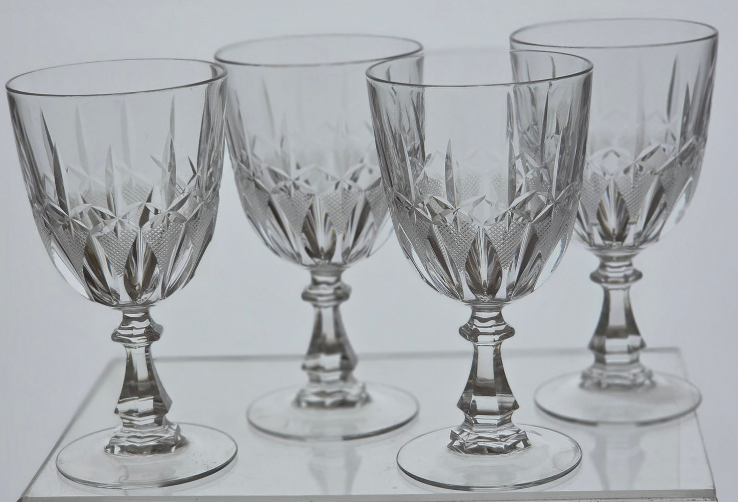4 Hand Cut glass wines stemware
