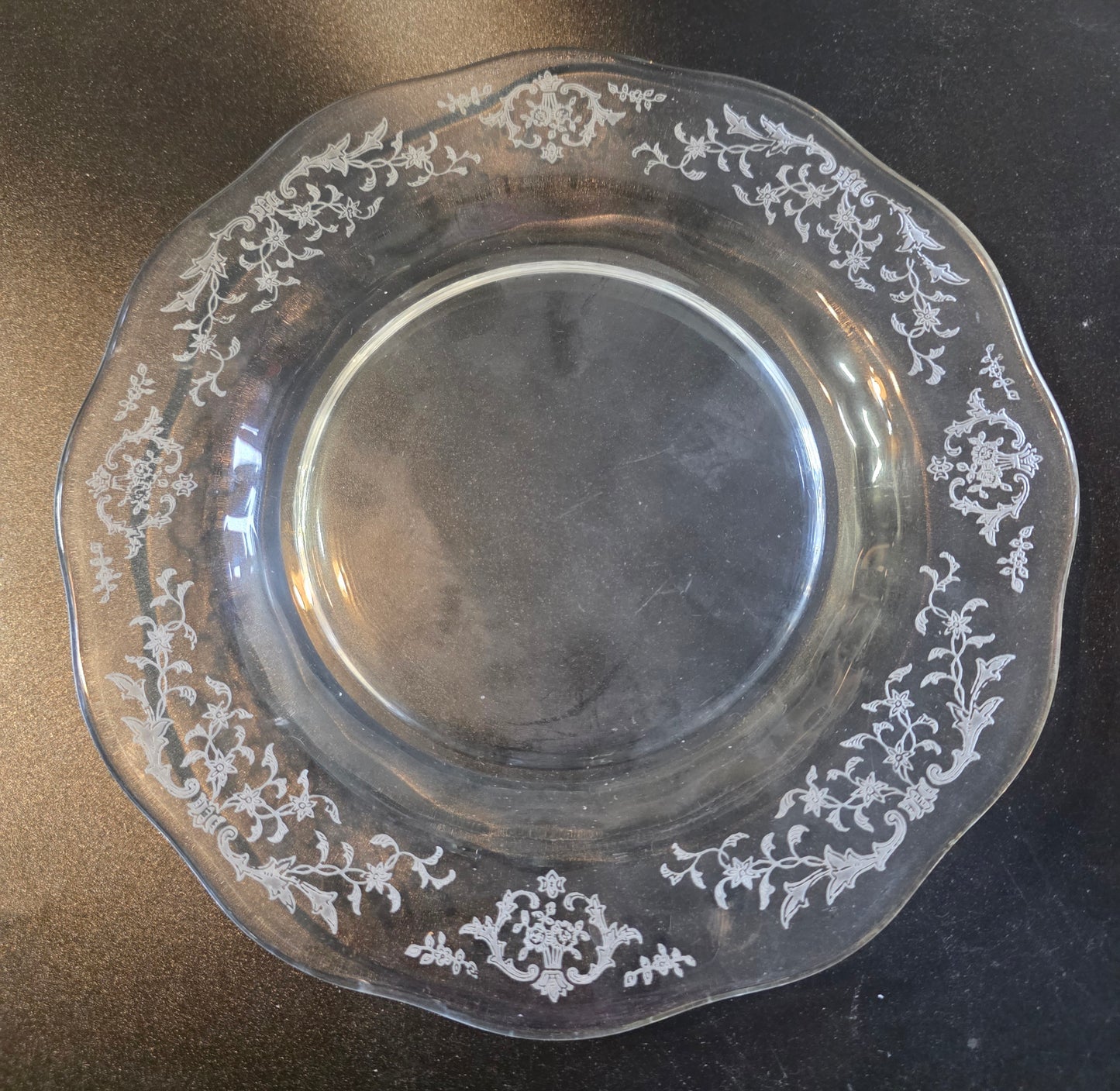 4 Fostoria Navarra lunch plates glass, Made in USA