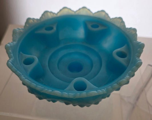 Fenton blue slag Glass hobnail candle holder bowl