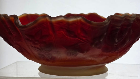 Imperial slag Glass rose satin crimped bowl