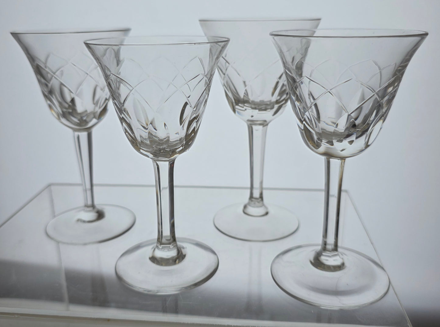 4 Hand Cut Glass panel sherry glasses