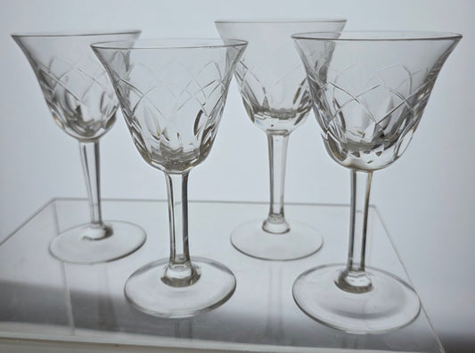 4 Hand Cut Glass panel sherry glasses