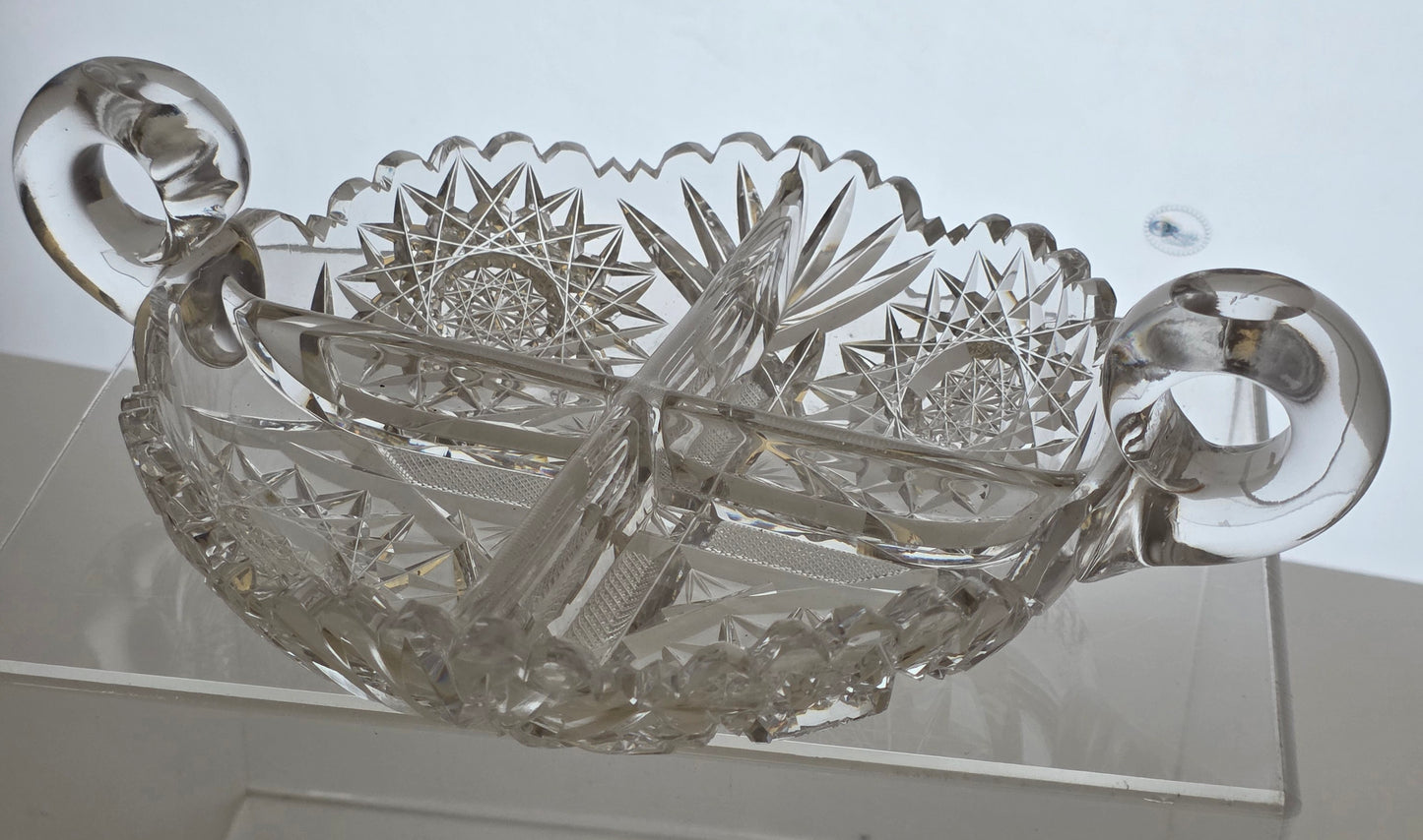 ABP cut glass 2 handled divided dish American brilliant period 1886 -1915 bob58