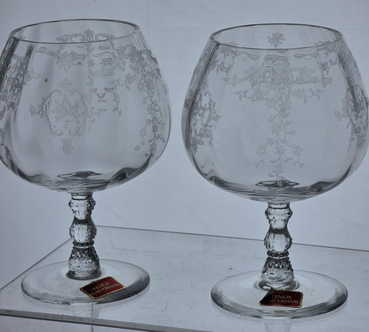 LENOX Navarra brandy sniffler glass, Crystal Made in USA Mt Pleasant PA Pair