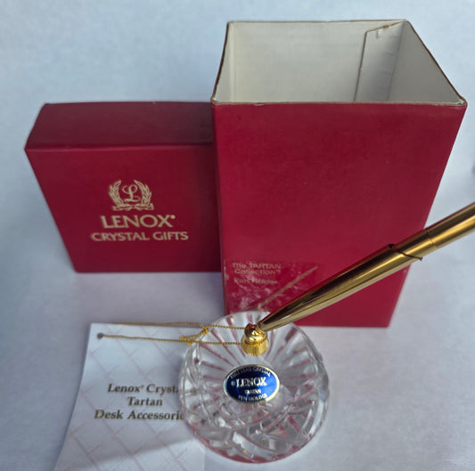 Signed Lenox cut glass Tartian pen Holder