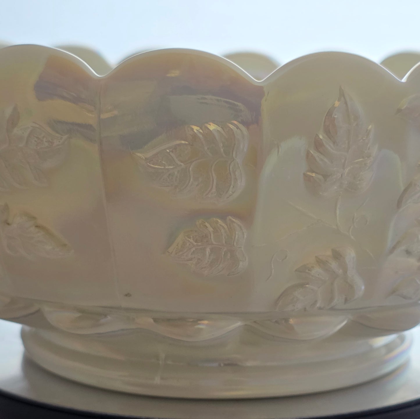 Westmoreland milk Glass paneled grape Mother of pearl bowl