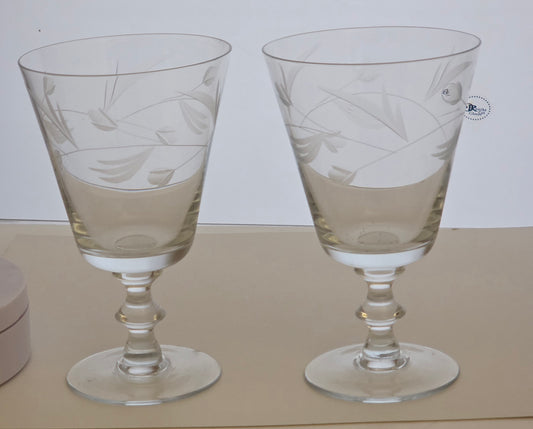 2 Hand Cut glass goblet stemware