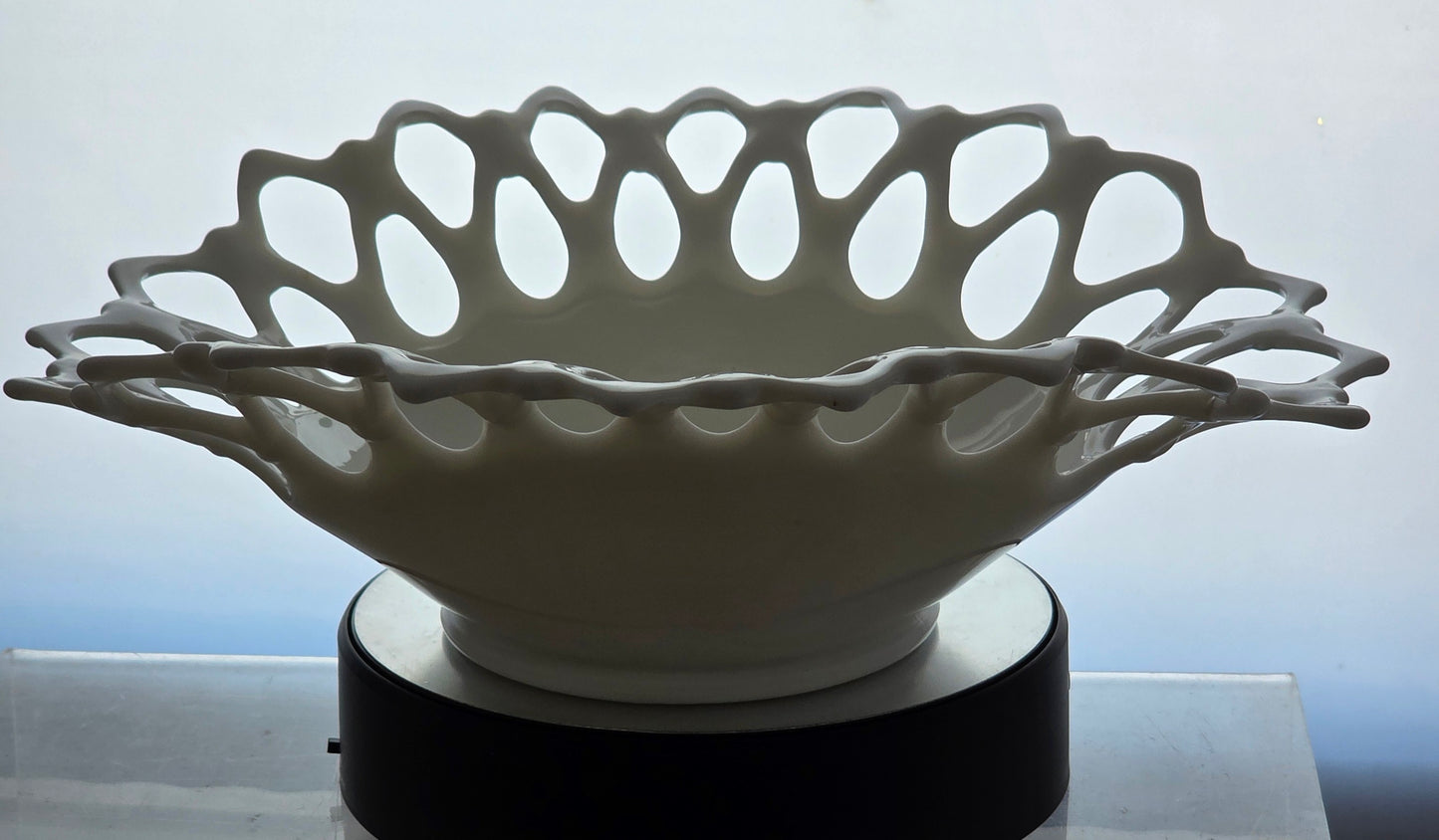 Westmoreland open lace doric edge milk Glass banana fruit bowl