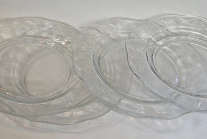 4 Fostoria Navarra lunch plates glass, Made in USA