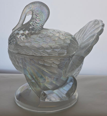 L.E Smith Glass iridescent turkey lid soup bowl