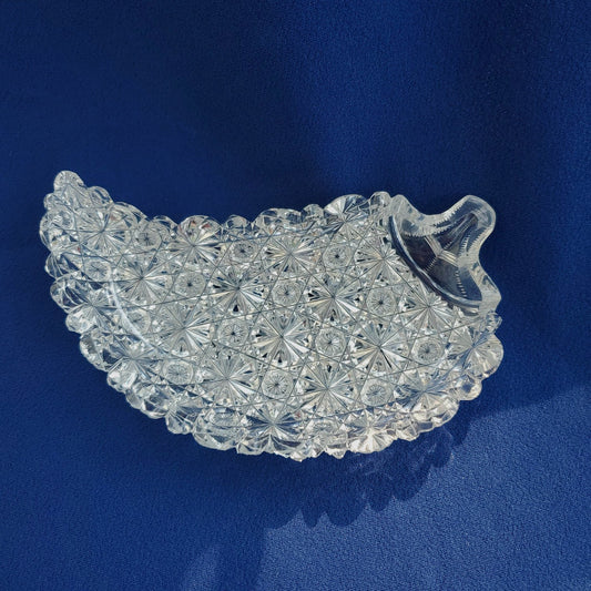 Cut glass leaf shape dish Russian