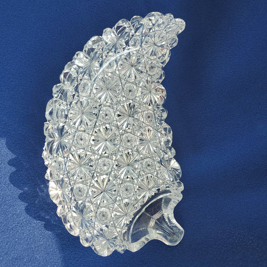 Cut glass leaf shape dish Russian