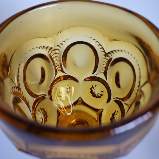 L E Smith Glass Moon and stars Amber Goblet