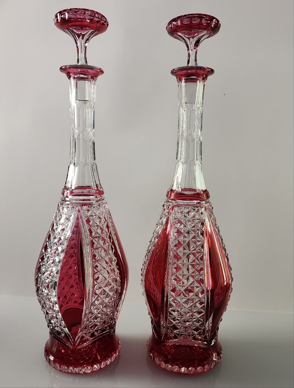 Cranberry Cut Glass decanters pair