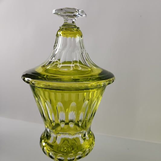 Val St Lambert? Cut Glass green urn