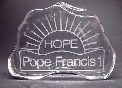 Etched Pope Francis 1  HOPE paperweight,  24% lead crystal - O'Rourke crystal awards & gifts abp cut glass