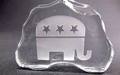 GLASS  24% LEAD CRYSTAL PAPERWEIGHT republican made in USA - O'Rourke crystal awards & gifts abp cut glass