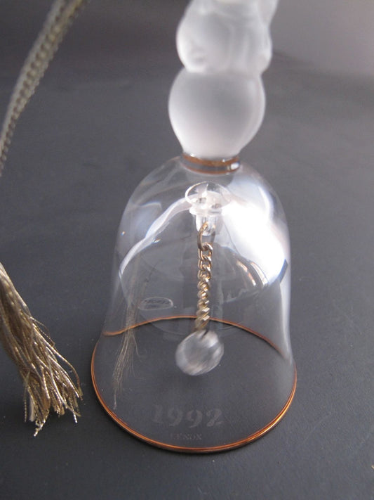 Lenox Crystal 1992 Snowman Tree miniature bell ornament Made in USA - O'Rourke crystal awards & gifts abp cut glass