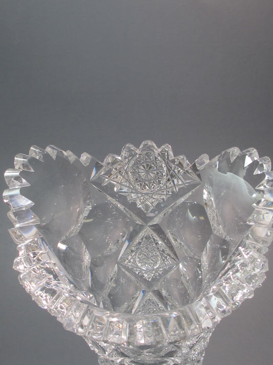 Repaired ABP cut glass Signed Hawkes Queens trumpet vase antique 14"