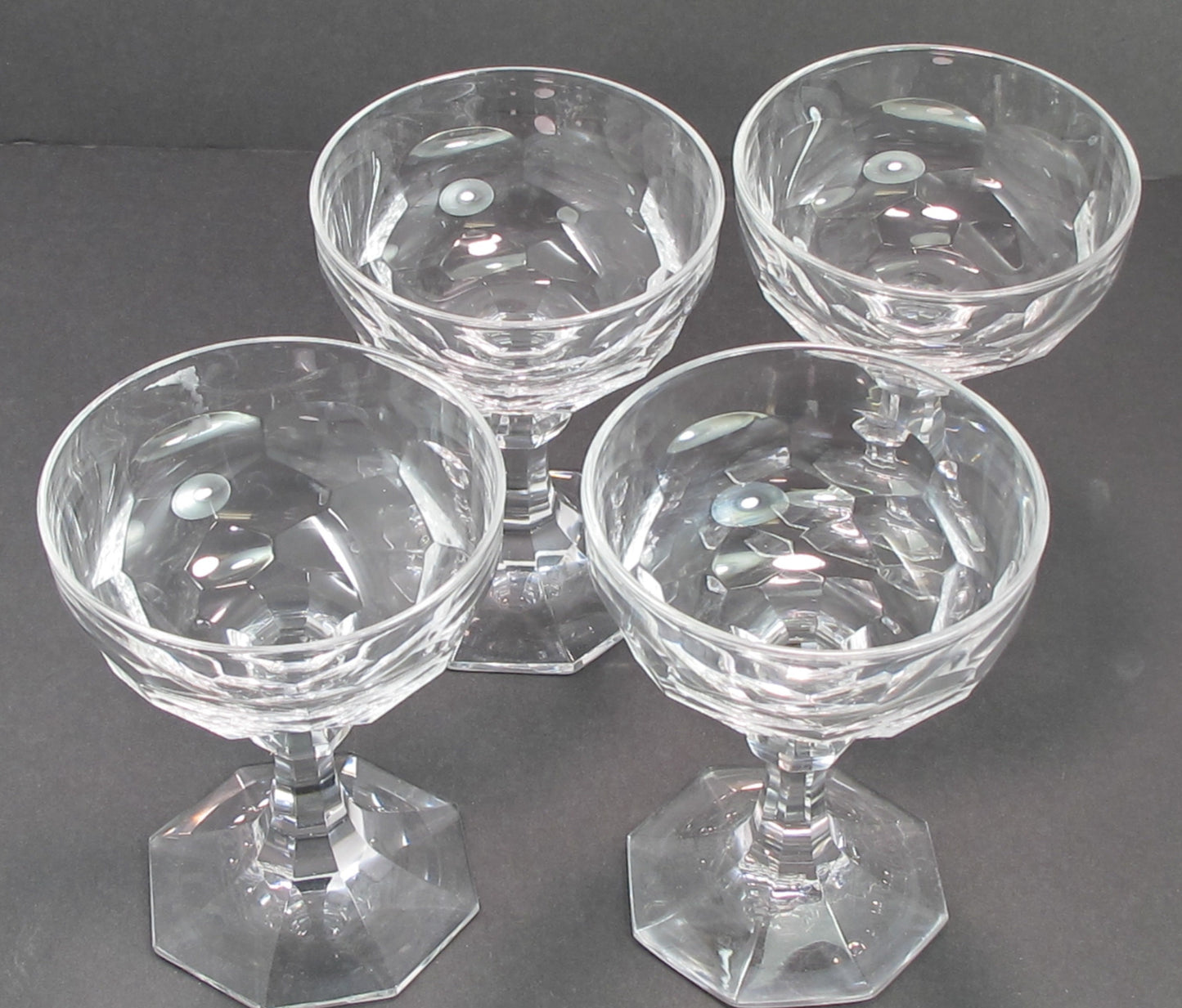 4 piece cut glass champagne glasses Baccarat?