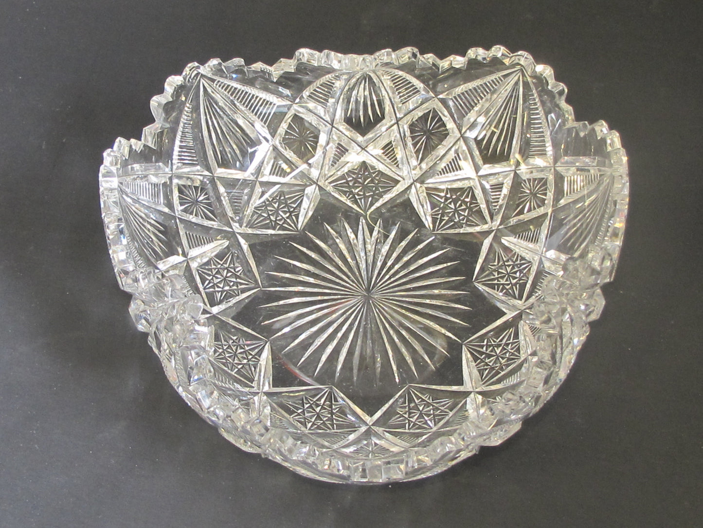 American Brilliant Period hand Cut Glass Three sided crimped dish abp